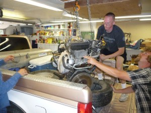 Loading engine into buyer's truck